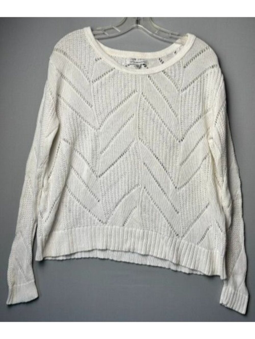 American Eagle Women's Large White Open Knit Crochet Sweater Boho Coastal Beach